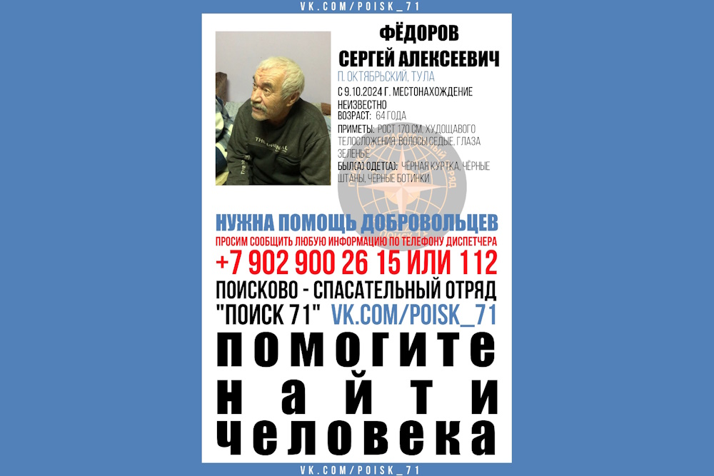 В тульском поселке Октябрьский неделю ищут пропавшего пенсионера