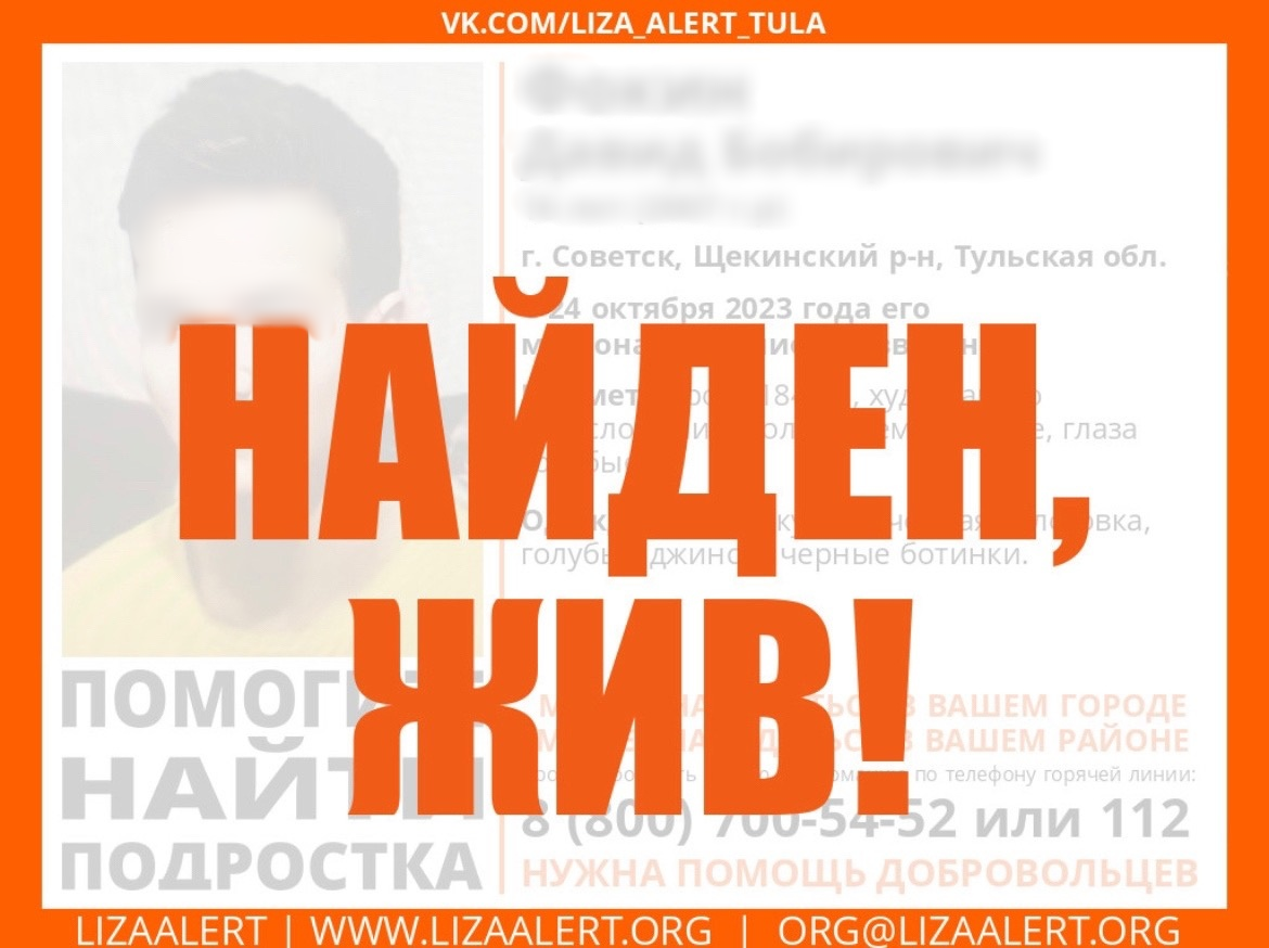 Пропавший в Щекинском районе мальчик-подросток найден живым