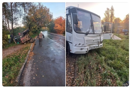 В Алексине столкнулись трактор и автобус