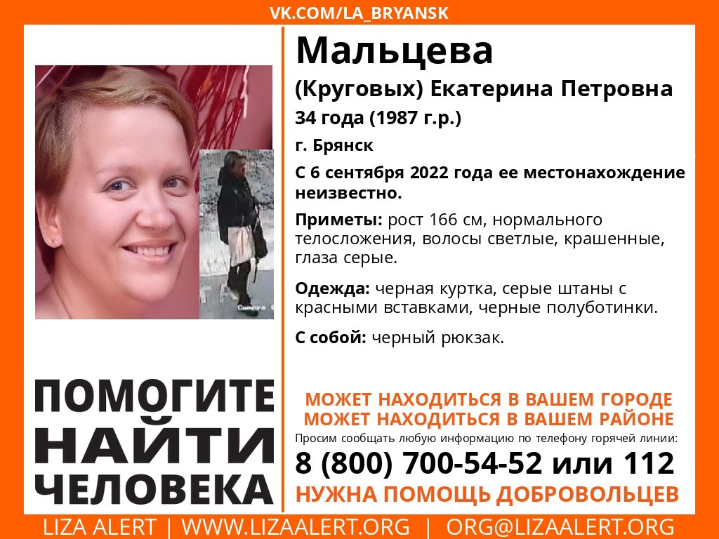 Пропавшая в Брянске женщина может находиться в Тульской области