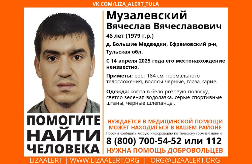 В Ефремовском районе пропал 46-летний житель деревни Большие Медведки
