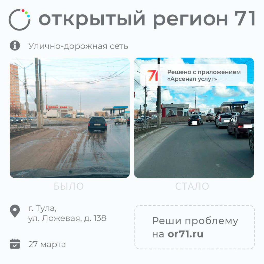 В Туле привели в порядок дорогу на улице Ложевой / Telegram-канал министерства по информатизации, связи и вопросам открытого управления