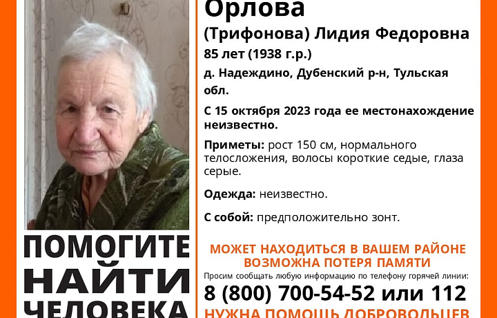 В Дубенском районе пропала 85-летняя пенсионерка с возможной потерей памяти