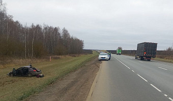 ﻿На трассе М-2 «Крым» в Щекино иномарка слетела в кювет и опрокинулась