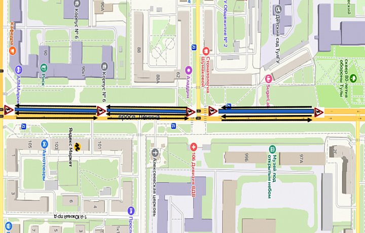 На проспекте Ленина в Туле из-за ремонта изменится схема движения транспорта