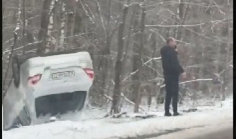 Иномарка улетела в кювет и перевернулась на дороге в Тульской области
