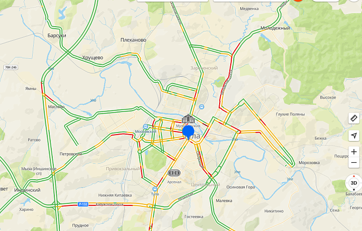 Тула встала в девятибалльных пробках