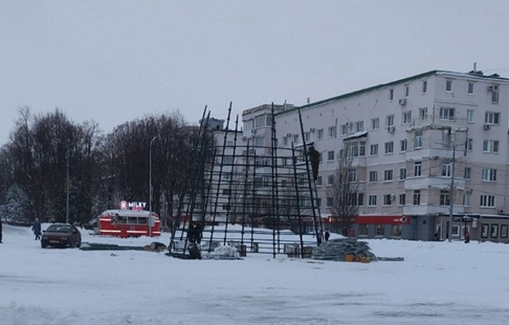 На центральной площади Новомосковска начали установку главной ёлки