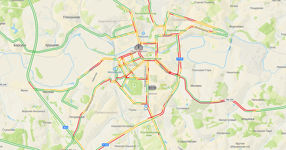 Пробки тула на карте в туле сейчас