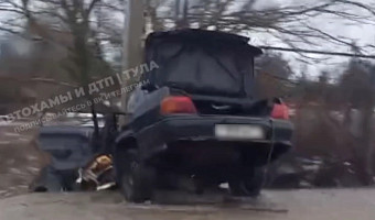 ﻿В тульской деревне Ямны легковушка врезалась в столб: водителя госпитализировали