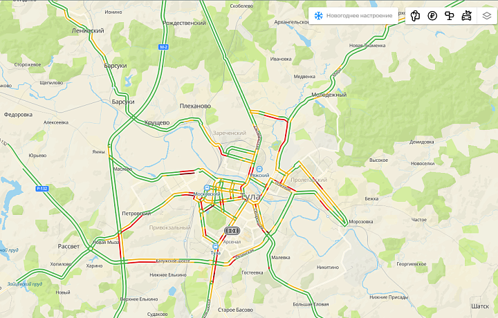 Утренние пробки в Туле оценили на восемь баллов